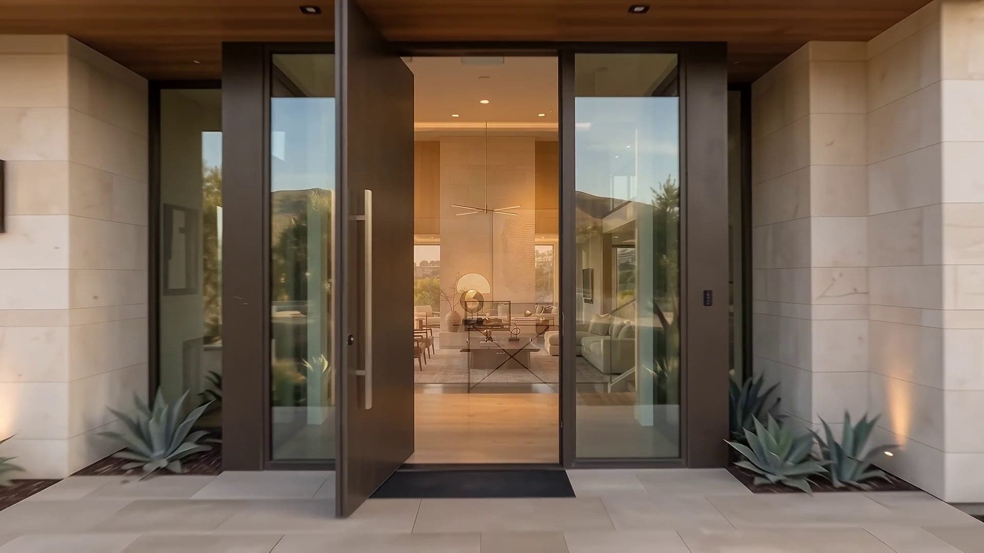 A finished outdoor terrace at dusk