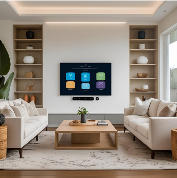 A close-up of a Bay Area home living room during a smart home renovation