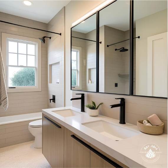 A close-up of a renovated bathroom during a Bay Area home renovation