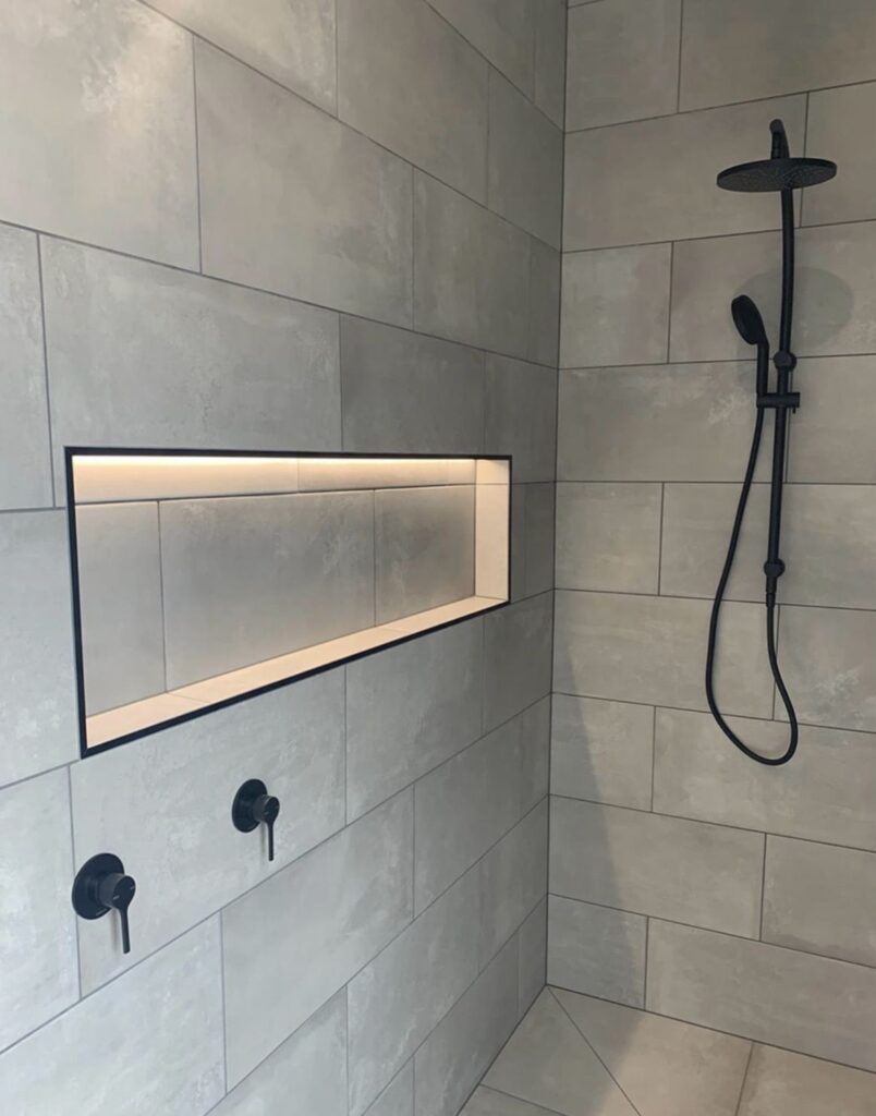 Modern bathroom remodeling ideas in the Bay Area with neutral palette by Ash Bay Construction