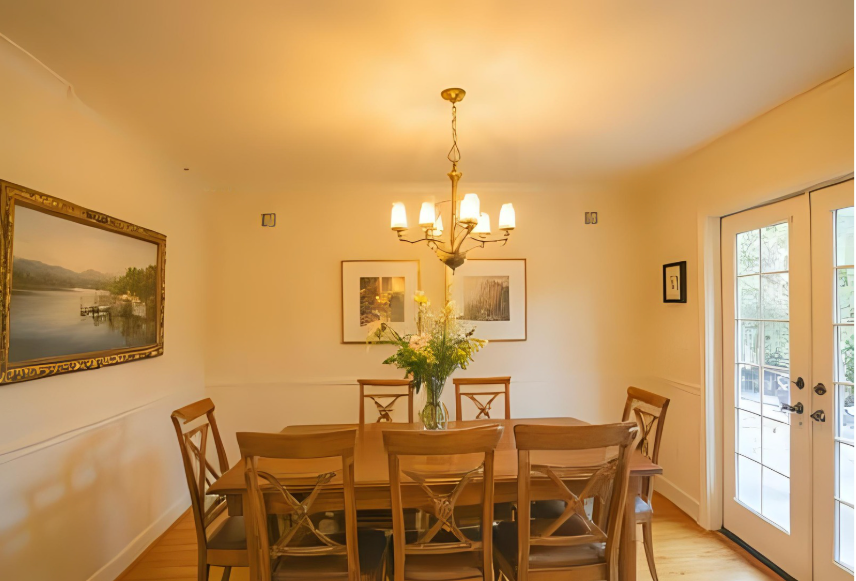 A close-up of a Bay Area home dining area during a lighting upgrade-Ash Bay Construction