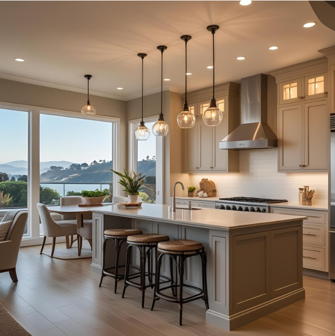 A warm Bay Area home interior after a lighting renovation-Ash Bay Construction
